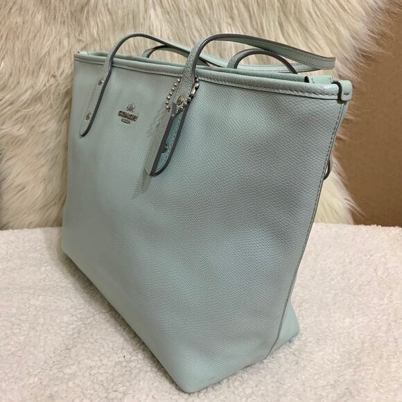COACH Cross Grain Leather Zip Top CITY TOTE in Sea Glass F36875 - Picture 3 of 16